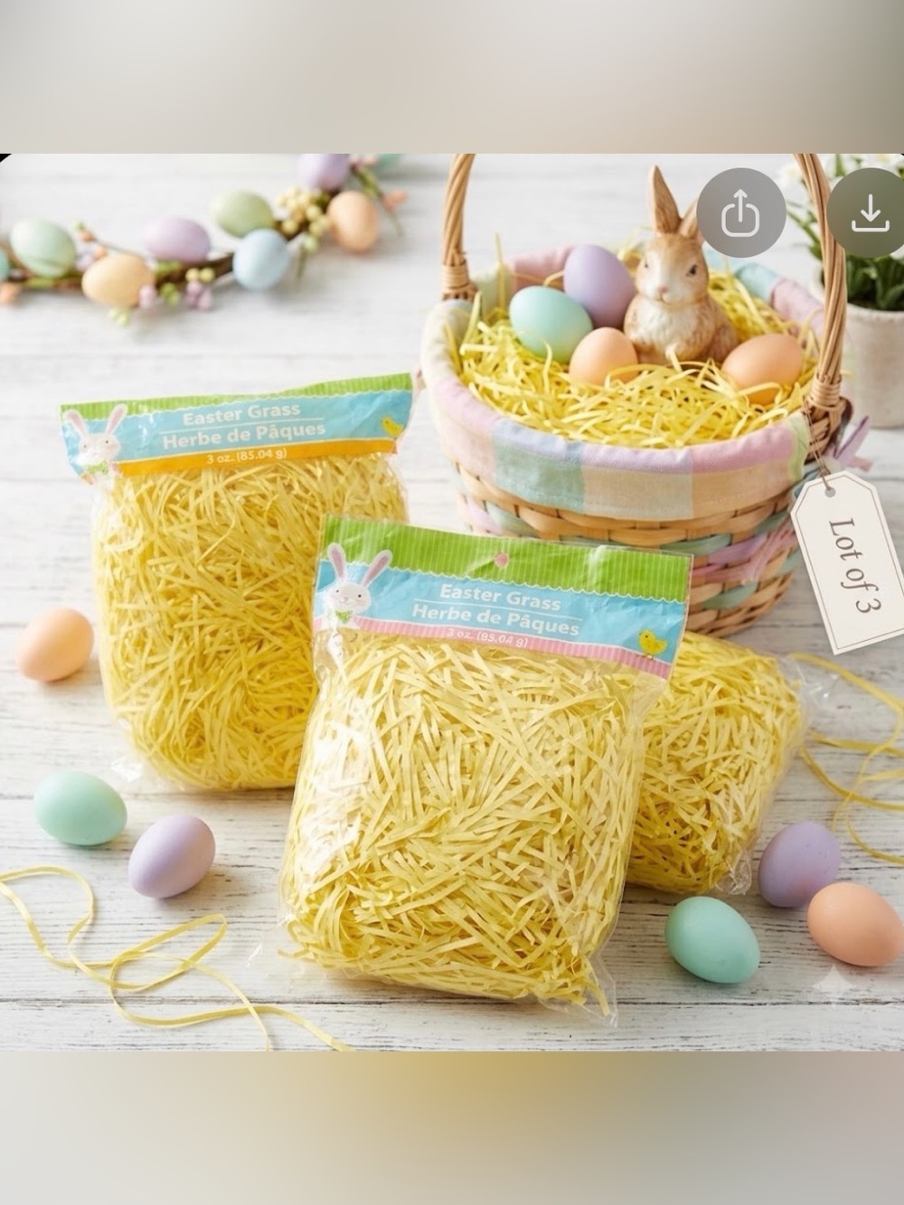 Lot of 3 Yellow Easter Grass Bags 3 oz Ea (Total 6.3 oz) Basket Filler Decorate
